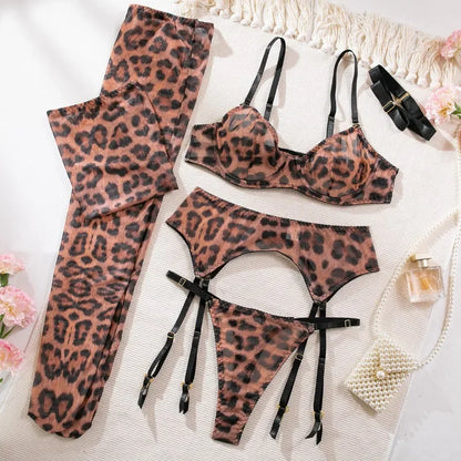 2024 Sexy Leopard Lingerie Sexy Support Seamless Hot Girl Underwear Sissy Garter Exotic Sets Fancy Push Up Bra Matching Sets New